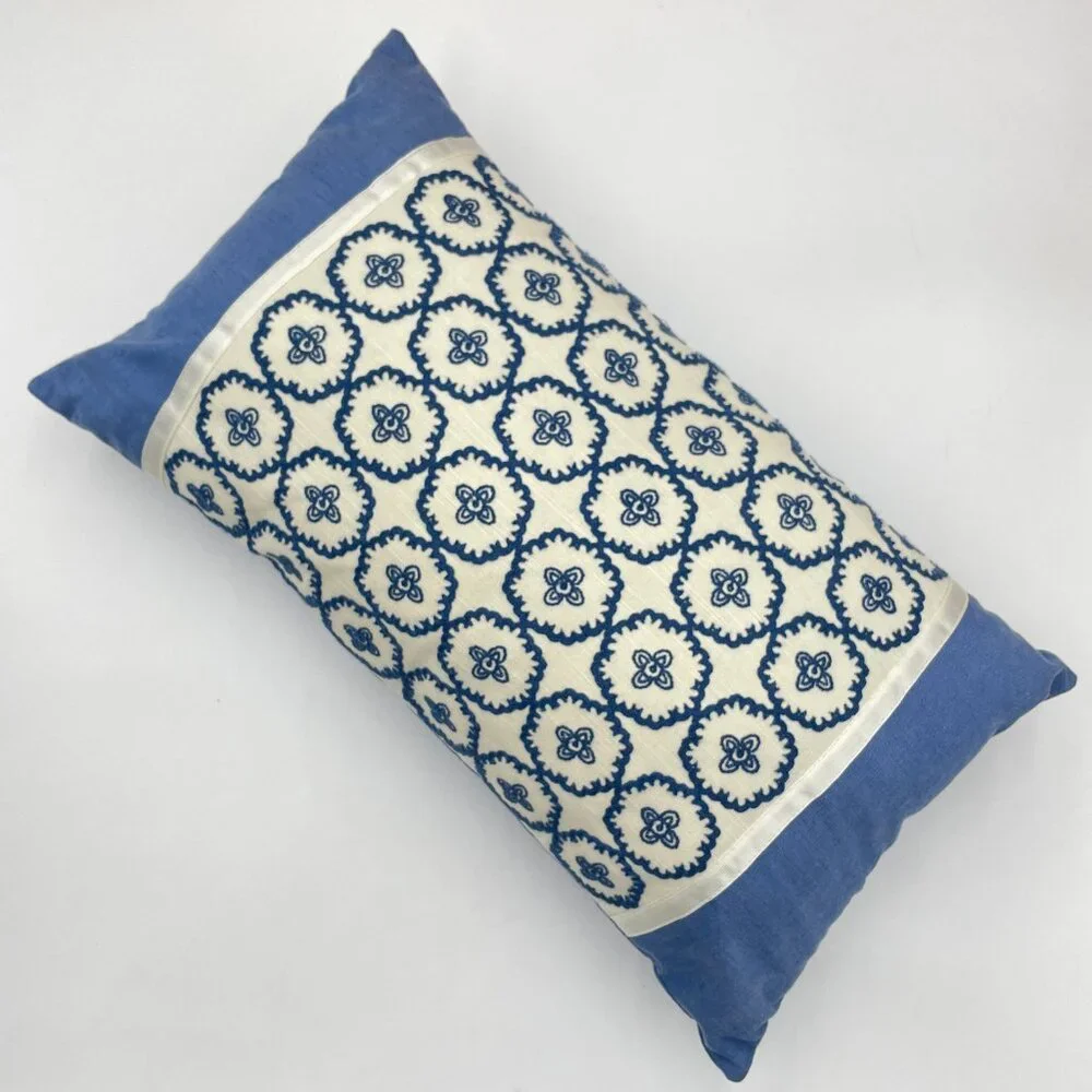 Decorative Cushion Embroidered Pillow Blue White Pattern Home Decor Living Room